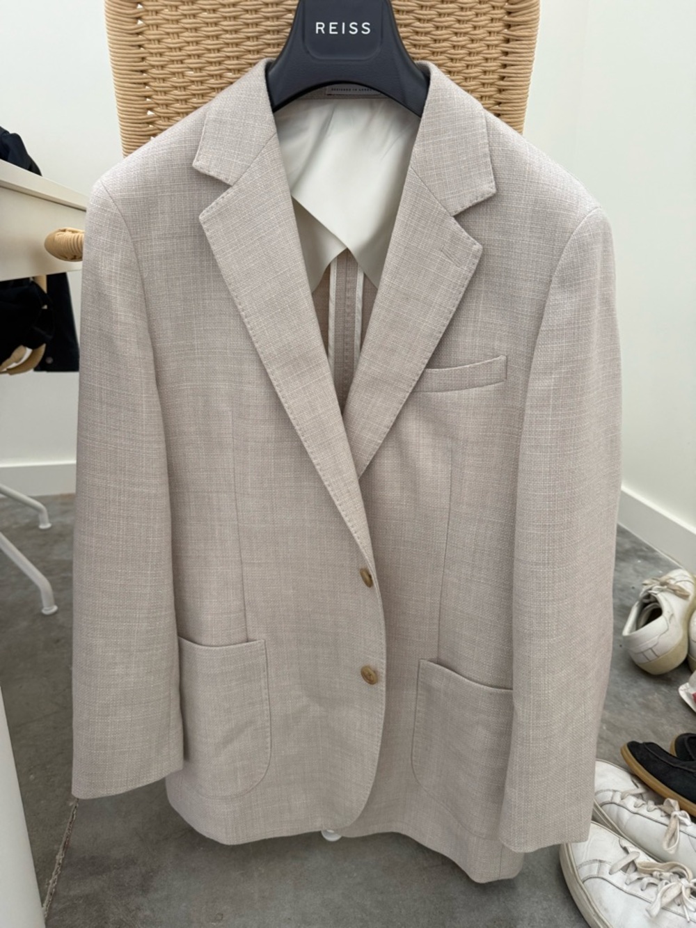 Reiss Light Beige Textured Single-Breasted Blazer